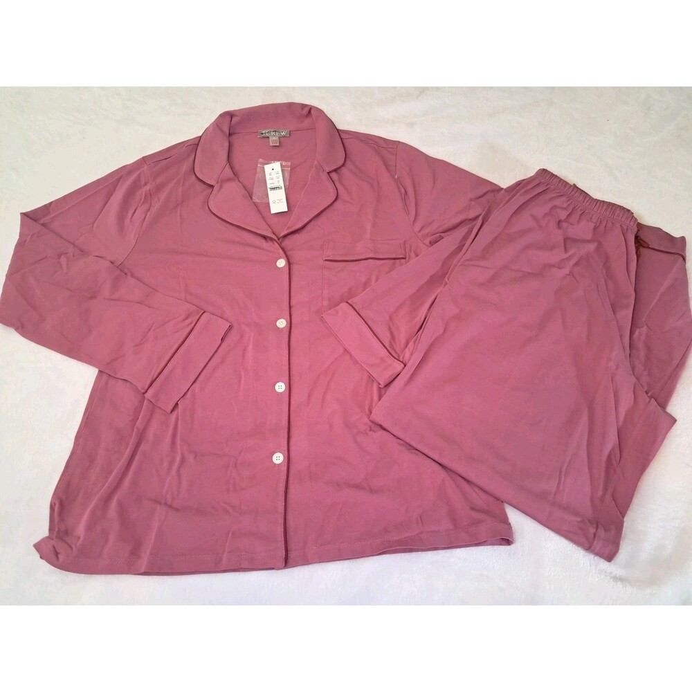 J.Crew Dreamy Cotton Blend Pajama Pant Set Long Sleeve Pink CC660 Size M NWT